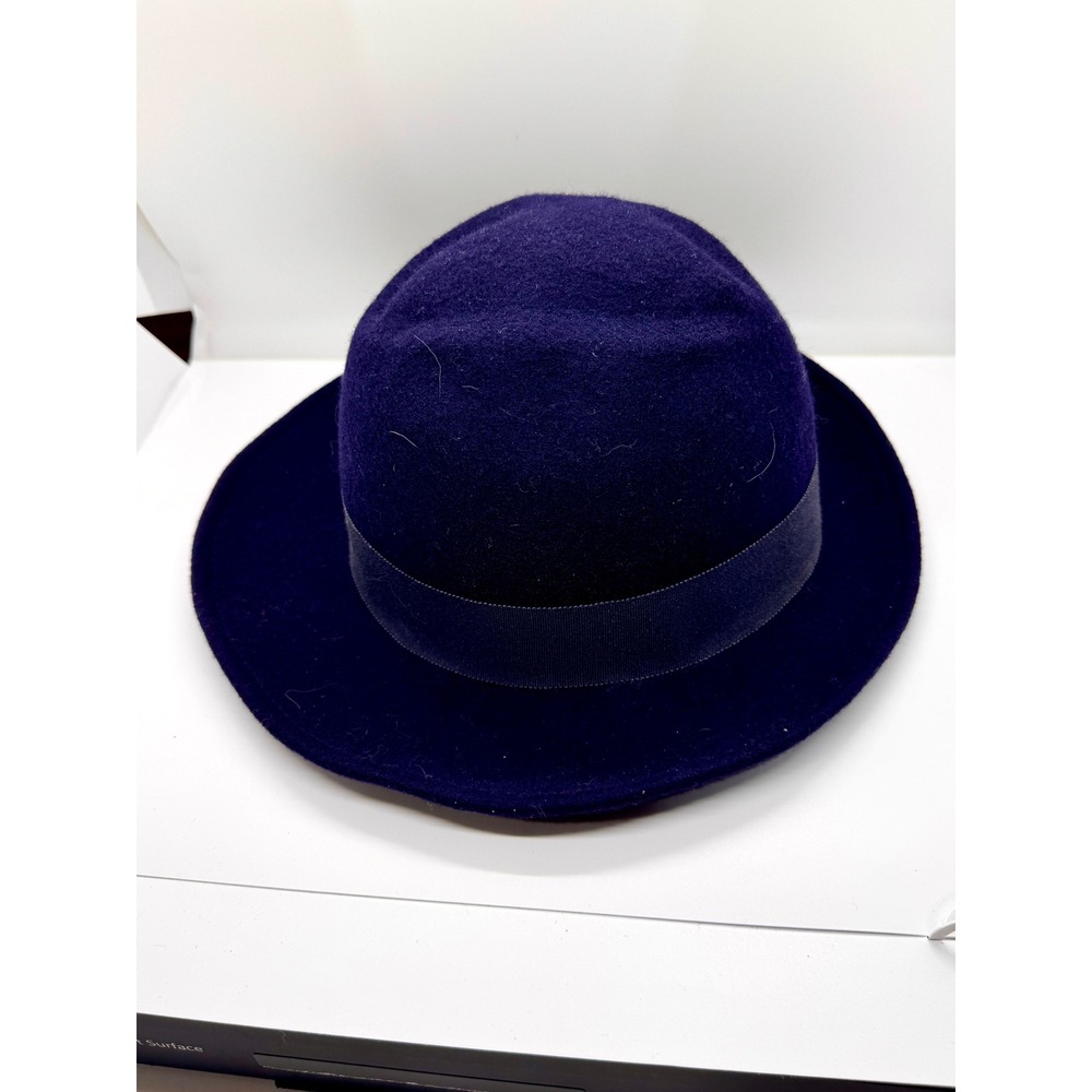 Street Smart by Betmar Blue Wool Felt Fedora Hat Vintage Union Made USA Bow - Picture 5 of 8